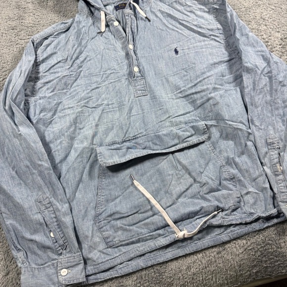 Polo Ralph Lauren Indigo Chambray Anorak Hoodie Pullover Button Drawstrings 2XL - Picture 3 of 7